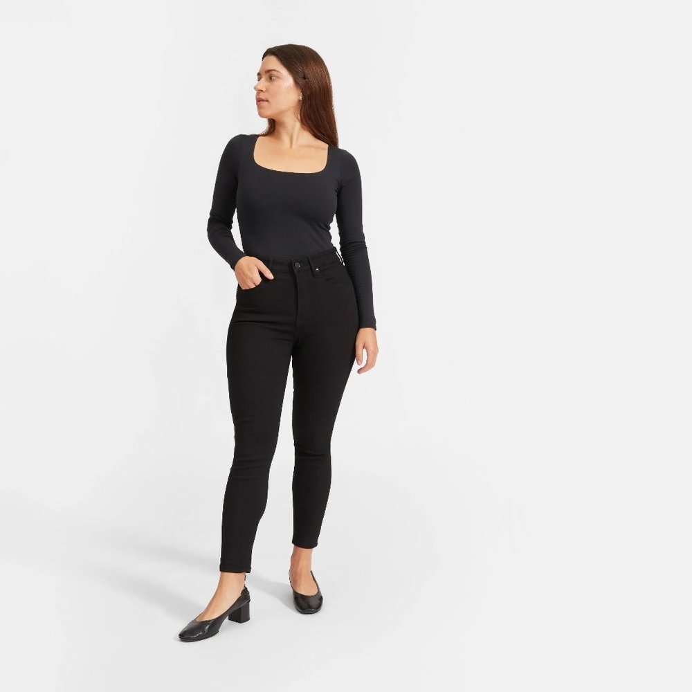 Everlane Curvy Authentic Stretch High-Rise Skinny Jean, Black, Size 25 Short